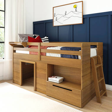 Kittitas twin low loft bed with staircase harriet bee bed frame discount